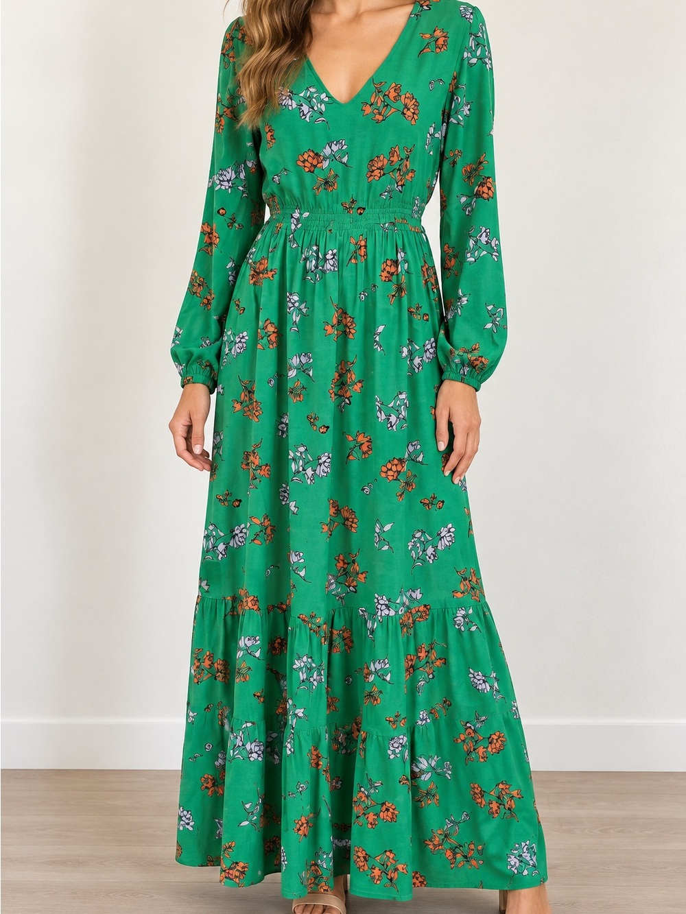 Lost + Wander Green Floral Boho Maxi Dress